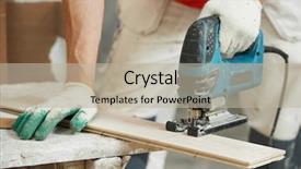  Presentation with cutting board - PPT theme featuring parquet floor board with jigsaw background and a coral colored foreground