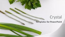  Presentation with food preparation - Audience pleasing PPT theme consisting of parsley-asparagus-and-spring-onion backdrop and a white colored foreground