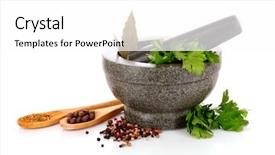  Presentation with mortar - Cool new presentation theme with parsley bay leaf and pepper backdrop and a white colored foreground