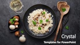  Presentation with mushrooms - Slide set with parsley with white wine background and a dark gray colored foreground