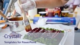  Presentation with ribs - PPT layouts with bar b que grill - bbq ribs being glazed background and a tawny brown colored foreground