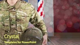  Presentation with american flag - Beautiful slide set featuring part of a soldier holding backdrop and a  colored foreground