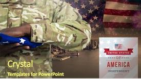  Presentation with american flag - Beautiful slide deck featuring part of a soldier holding backdrop and a tawny brown colored foreground
