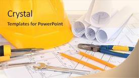  Presentation with architectural - Audience pleasing PPT theme consisting of part of architectural project backdrop and a yellow colored foreground