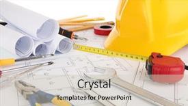  Presentation with architectural - Colorful presentation design enhanced with part of architectural project backdrop and a soft green colored foreground