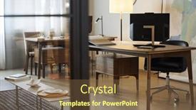  Presentation with monitor computer - Presentation theme having part-of-coworking-area background and a  colored foreground