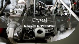  Presentation with technical service - Slide set enhanced with part of engine or motor of large machine or car during technical repair in workshop of maintenance service background and a dark gray colored foreground