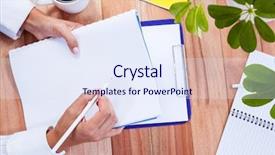  Presentation with focus group hands taking notes - PPT layouts consisting of part of hands writing notes background and a sky blue colored foreground