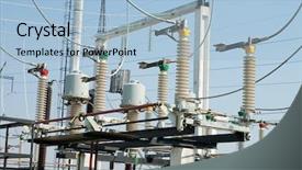  Presentation with electric distribution substation - PPT layouts enhanced with part of high-voltage substation background and a light blue colored foreground