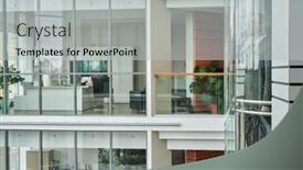  Presentation with moving business - Slide deck featuring part-of-modern-business-center background and a light gray colored foreground