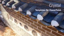  Presentation with korean building - Slide deck featuring part-of-roof-ancient-korean background and a tawny brown colored foreground