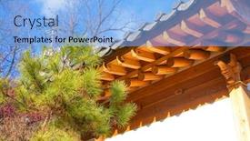  Presentation with korean building - Cool new theme with part-of-roof-ancient-korean backdrop and a light blue colored foreground