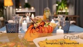  Presentation with festive - Colorful presentation design enhanced with part-of-served-festive-table backdrop and a yellow colored foreground