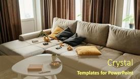  Presentation with living room - Slides consisting of part-of-spacious-living-room background and a coral colored foreground