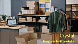  Presentation with organization - PPT theme consisting of part-of-spacious-storage-room background and a tawny brown colored foreground