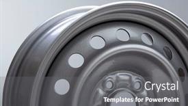  Presentation with steel - Amazing presentation design having part-of-steel-wheel-rim backdrop and a gray colored foreground