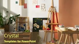  Presentation with record player - Presentation theme consisting of part-of-studio-of-creative background and a  colored foreground