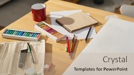  Presentation with crayons - Theme consisting of part-of-table background and a mint green colored foreground