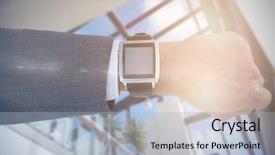  Presentation with glass ceiling - Amazing PPT theme having wearing smart watch against low backdrop and a light blue colored foreground