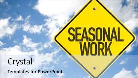  Presentation with work height - Amazing slide deck having overseas - seasonal work sign with sky backdrop and a light blue colored foreground