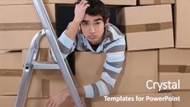  Presentation with stress - Cool new presentation theme with stressed young factory worker backdrop and a coral colored foreground