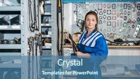  Presentation with female mechanic - Amazing slide set having part time work - portrait of young female mechanic backdrop and a ocean colored foreground