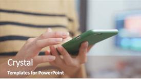  Presentation with phone - Theme with part time work - woman using mobile phone background and a coral colored foreground