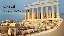  Presentation with ancient greece - Theme with parthenon temple acropolis athens background and a light blue colored foreground