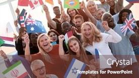  Presentation with forum - Cool new presentation design with participants-of-the-international-forum backdrop and a tawny brown colored foreground