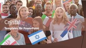  Presentation with forum - Presentation theme enhanced with participants-of-the-international-forum background and a coral colored foreground