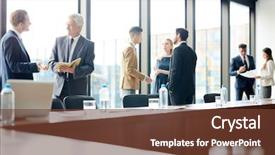  Presentation with forum - Cool new PPT layouts with participation - modern forum participants discussing business backdrop and a tawny brown colored foreground