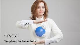  Presentation with water woman swimming underwater - Theme having particle physics - young woman scientist with model background and a light gray colored foreground