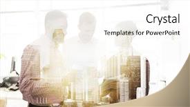  Presentation with business partner - Colorful presentation design enhanced with partner - business technology break and people backdrop and a white colored foreground