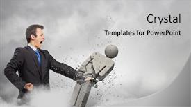  Presentation with drone fire fighting robot - Beautiful slide deck featuring partner enemy - angry young businessman fighting backdrop and a  colored foreground