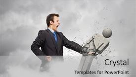  Presentation with stone - Presentation having partner enemy - angry young businessman fighting background and a light gray colored foreground