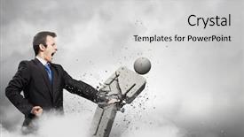  Presentation with stone afe - PPT theme featuring partner enemy - angry young businessman fighting background and a  colored foreground