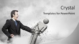  Presentation with stone - Cool new PPT theme with partner enemy - angry young businessman fighting backdrop and a light gray colored foreground