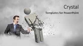  Presentation with stone - Presentation theme with partner enemy - angry young businessman fighting background and a  colored foreground