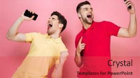  Presentation with pink musik - Cool new PPT layouts with portrait of a cheery gay backdrop and a red colored foreground