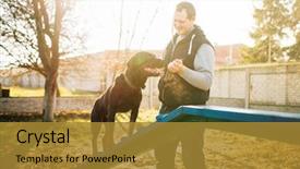  Presentation with trains - Presentation theme featuring partner miliatry - cynologist trains a dog background and a gold colored foreground
