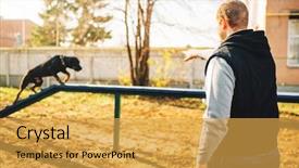  Presentation with trains - Presentation design enhanced with partner miliatry - cynologist trains a dog background and a yellow colored foreground