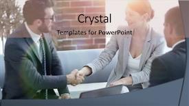 Presentation with business partner - Beautiful presentation design featuring partner seller - business handshake women backdrop and a  colored foreground