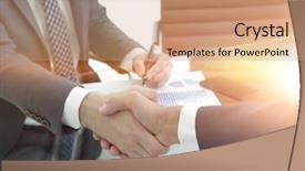  Presentation with handshake between healthcare and it - Cool new presentation with partner seller - closeup handshake between the financial backdrop and a  colored foreground