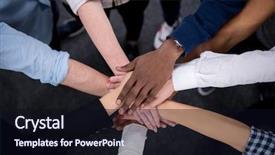  Presentation with business partner - Slide set enhanced with partner win - multiethnic group of young business background and a wine colored foreground