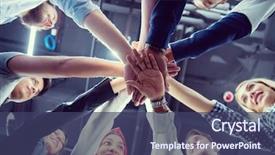  Presentation with business partner - Slide deck with partner win - multiethnic group of young business background and a ocean colored foreground