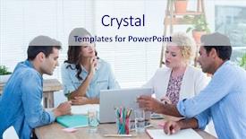  Presentation with meeting - Amazing slide deck having partner work - group of young colleagues using backdrop and a sky blue colored foreground