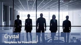  Presentation with business people silhouette - Theme with partner work - silhouettes of business people rushing background and a ocean colored foreground