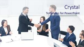  Presentation with business partner people joining hand - Cool new slides with partners after a business meeting backdrop and a  colored foreground