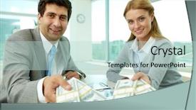  Presentation with workplace - Beautiful PPT theme featuring partners at workplace giving money backdrop and a soft green colored foreground