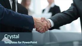  Presentation with team hands - Presentation theme enhanced with partners concluding deal and shaking background and a ocean colored foreground